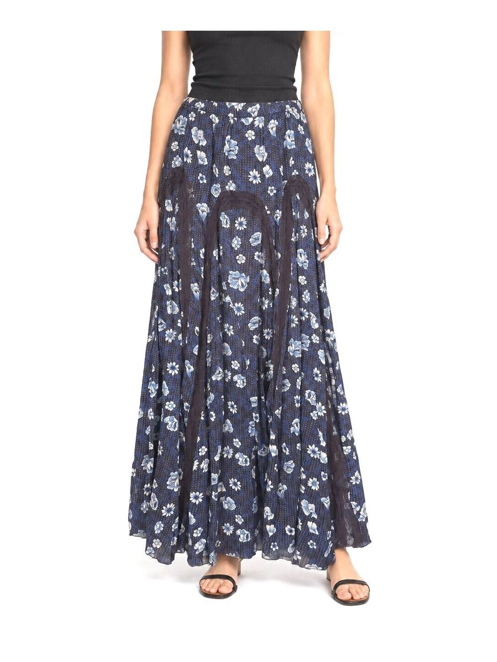Free People Zoe Maxi Skirt Women’s Indigo Floral Lace Cotton Boho Estimated XS